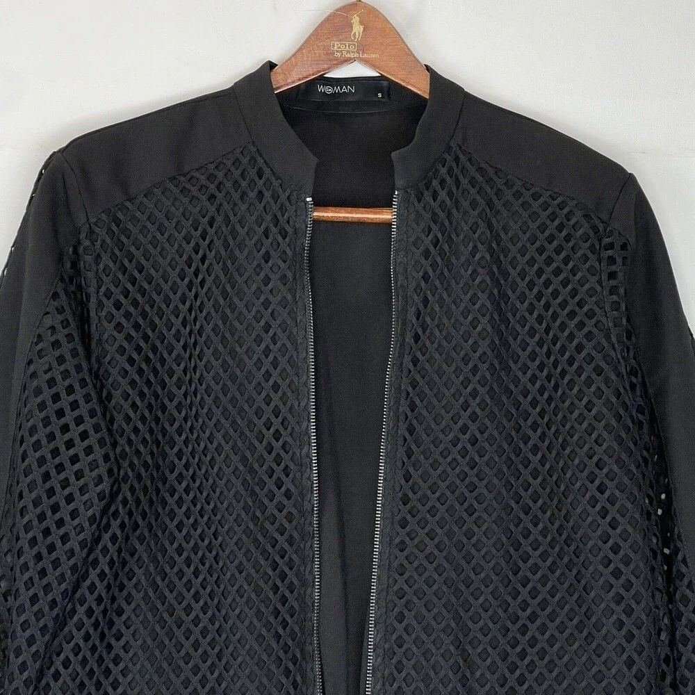 Women’s Small Black Mesh Lined Bomber Jacket Full Zip Long Sleeve